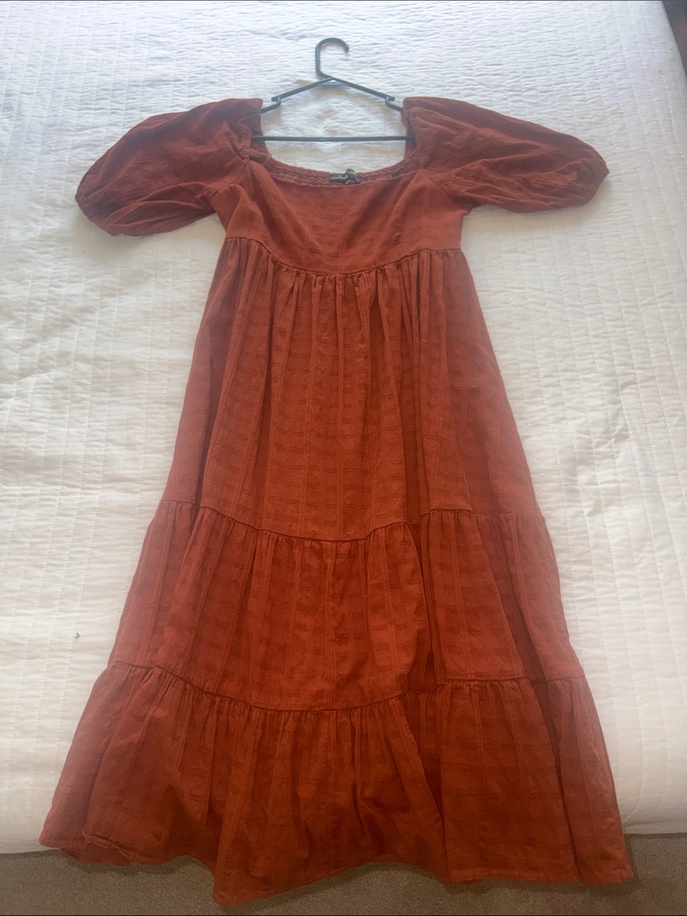 Rust Bubble-Sleeve Maternity Midi Dress - from Pink Blush (lovely day)
